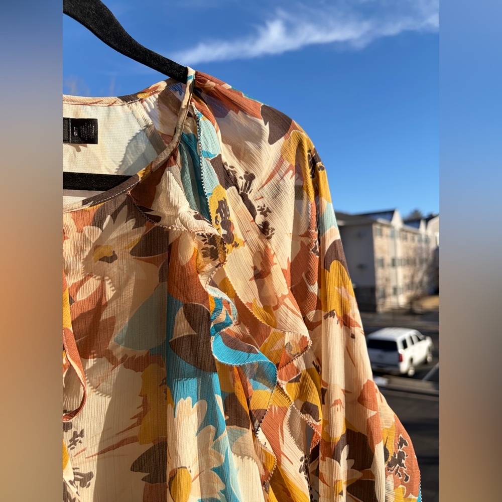 🆕 Lauren Ralph Lauren Floral Blouse Size Large Boho Sheer Multicolor Top Style - Picture 10 of 17